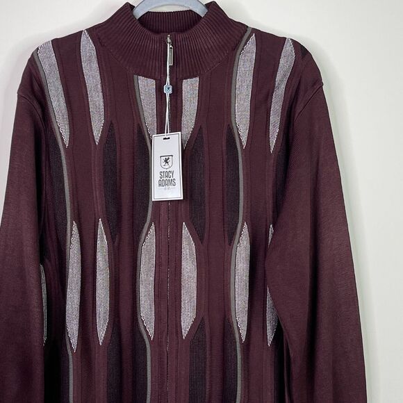 New Stacy Adams Zip Up Mock Neck Cardigan Sweater Men's Size Medium - Picture 4 of 10
